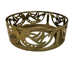 Vintage Brass Folk Art Bird Casserole Serving Dish Holder, MCM, Contemporary